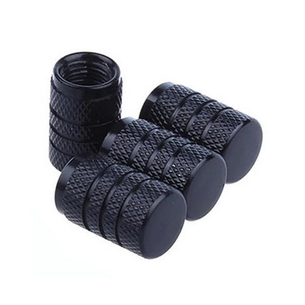 (Black) 4Pcs Car Tire Valve Stems Cap Knurling Style Tire Valve Cap Aluminum Tire Wheel Stem Air Valve Cap Car Universal Accessories Black 6910878667783
