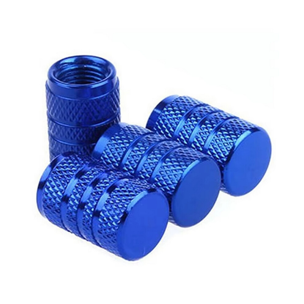 (Blue) 4Pcs Car Tire Valve Stems Cap Knurling Style Tire Valve Cap Aluminum Tire Wheel Stem Air Valve Cap Car Universal Accessories Blue 6913845315441
