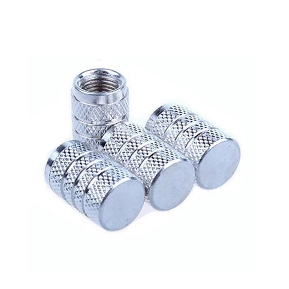 (Silver) 4Pcs Car Tire Valve Stems Cap Knurling Style Tire Valve Cap Aluminum Tire Wheel Stem Air Valve Cap Car Universal Accessories Silver 6927746988222