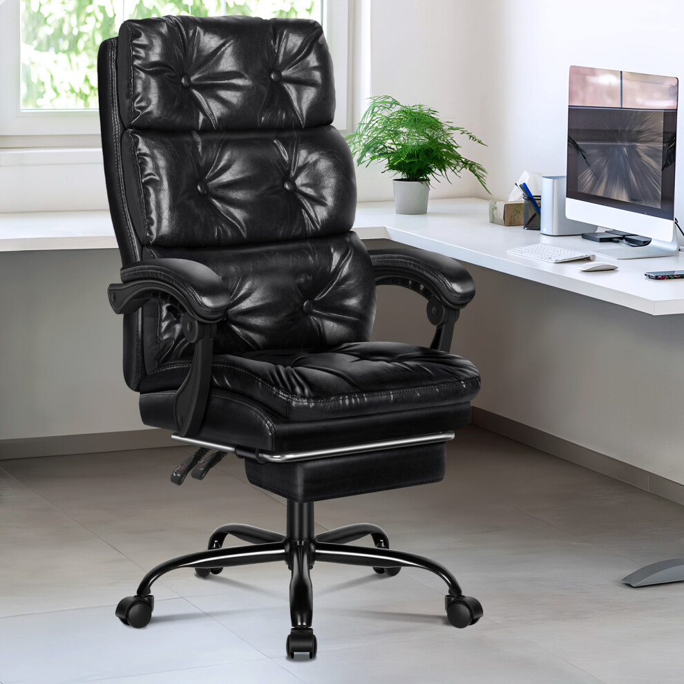 (Glossy PU Black) ELFORDSON Office Chair Executive Computer Work Seat Gaming