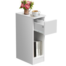Wood Bedside Table with Drawer Nightstand with Shelf Slim Floor Storage Cabinet for Living Room Bedroom