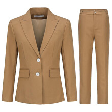 (Khaki, M) Yynuda Womens 2-piece Slim Fit Classic Solid Peak Lapel Business Suit (blazer Pant)