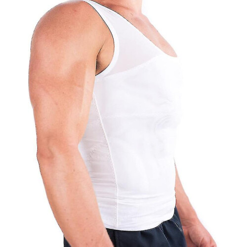 (white, M) Men's Chest Compression Shirt To Hide Gynecomastia Moobs 1