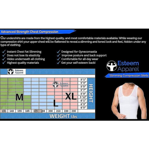 (white, M) Men's Chest Compression Shirt To Hide Gynecomastia Moobs 2
