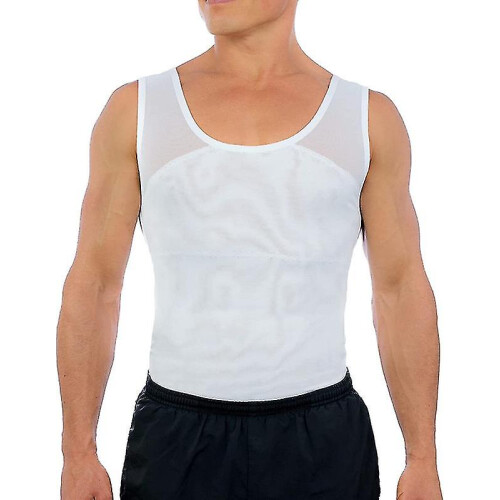 (white, M) Men's Chest Compression Shirt To Hide Gynecomastia Moobs