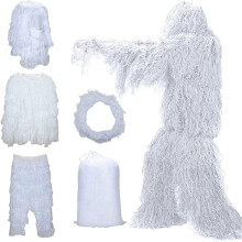 (White, 1.8m) 5 In 1 Ghillie Suit, 3d Camouflage Hunting Apparel Including Jacket, Pants, Hood, Carry Bag