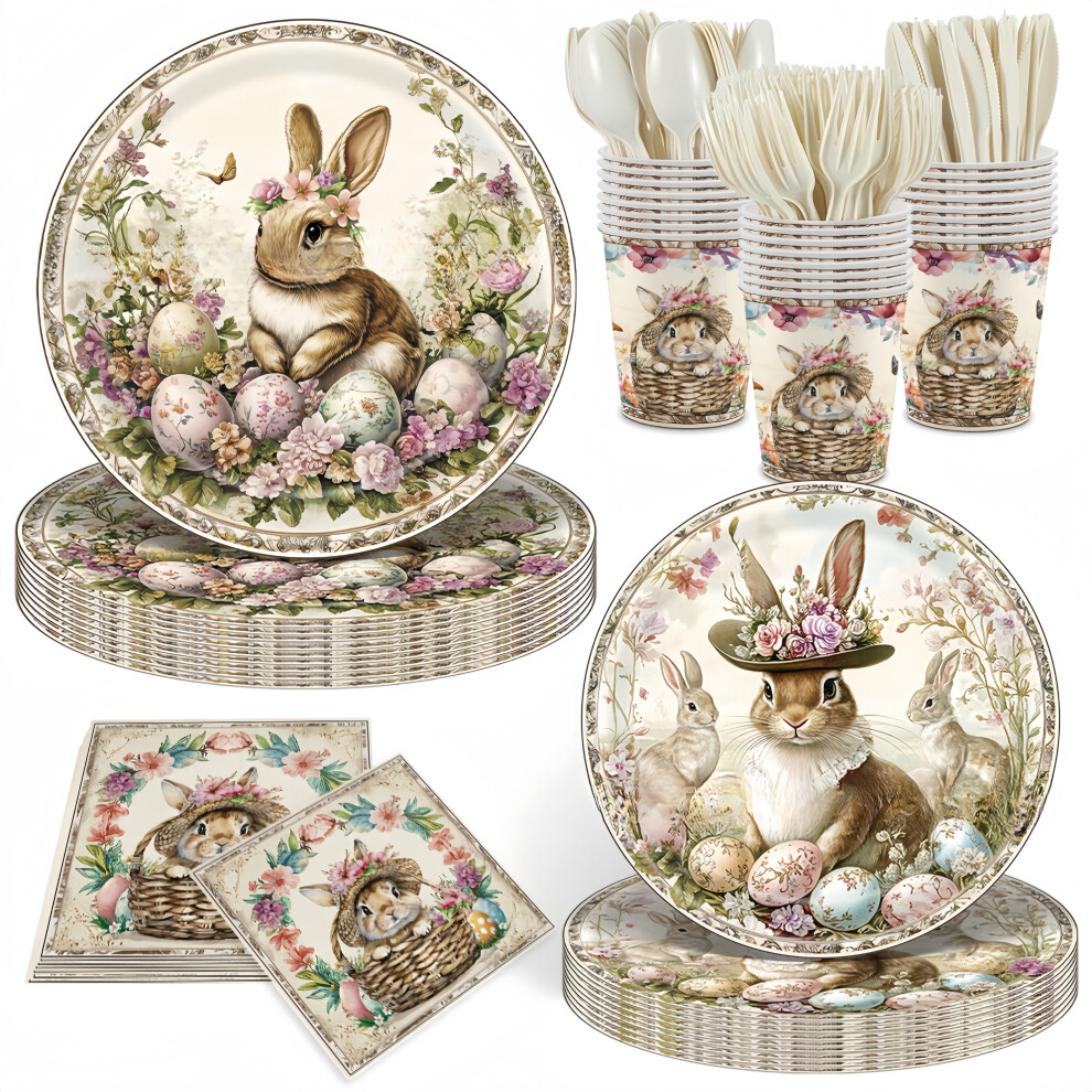 Set of 120 PCS The Easter Bunny Party Tableware Decorations Party Paper Plates Napkins Cups