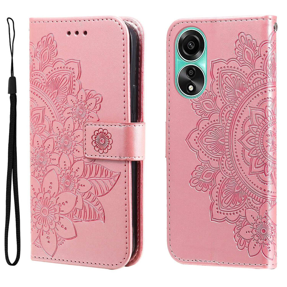 For Oppo A78 4G Flower Imprinted Pu Leather Cover Shockproof Stand Wallet Phone Case- Pink 8994439810632