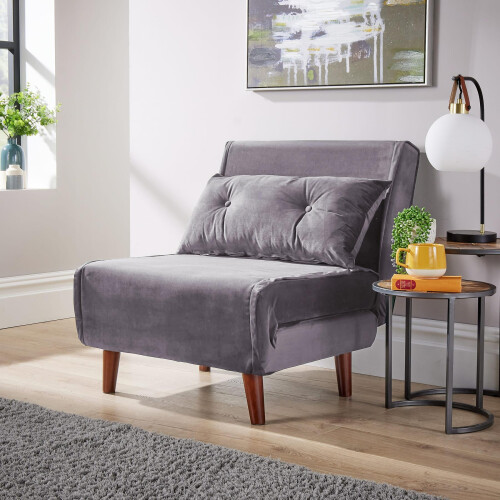 Home Source (Grey - Single) Morella Velvet Single / Double Folding Sofa Bed
