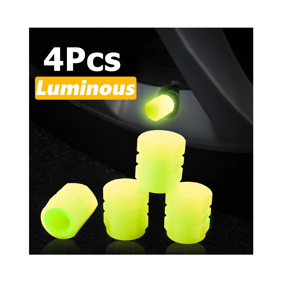 (Yellow) Luminous Valve Caps Fluorescent Green Blue Night Glowing Car Motorcycle Bicycle Wheel Styling Tyre Hub Universal Cap Decor 4Pcs-image-OPC-PFWWM2H-NEW