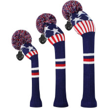 (Blue Stars and Stripes) Scott Edward Golf Club Head Cover 3 Piece Set Perfect For Driver (460cc) Fairway Wood And Hybrid (ut) Golf Bag Changes Zhexin