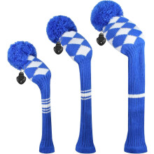 (Blue and white grid) Scott Edward Golf Club Head Cover 3 Piece Set Perfect For Driver (460cc) Fairway Wood And Hybrid (ut) Golf Bag Changes Zhexin