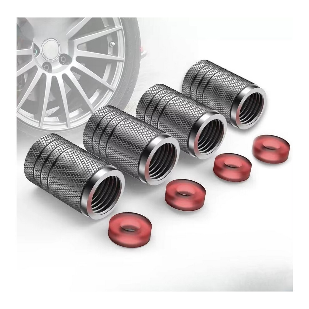 (Silver) 4Pcs Black Silver Car Tire Valve Stems Cap Knurling Style Tire Valve Cap Aluminum Tire Wheel Stem Air Valve Cap for US Schrader-image-OPC-PFWWPHX-NEW