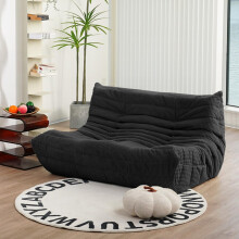 (2 seater, Black) Togo sofa, stylish recliner, lazy sofa, suitable for bedroom, living room, game room, no installation required