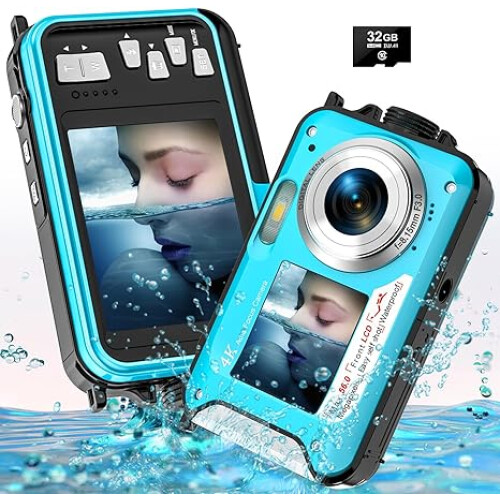 (blue) Double screen 16X 32GB waterproof digital camera