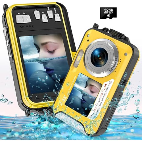 (yellow) Double screen 16X 32GB waterproof digital camera