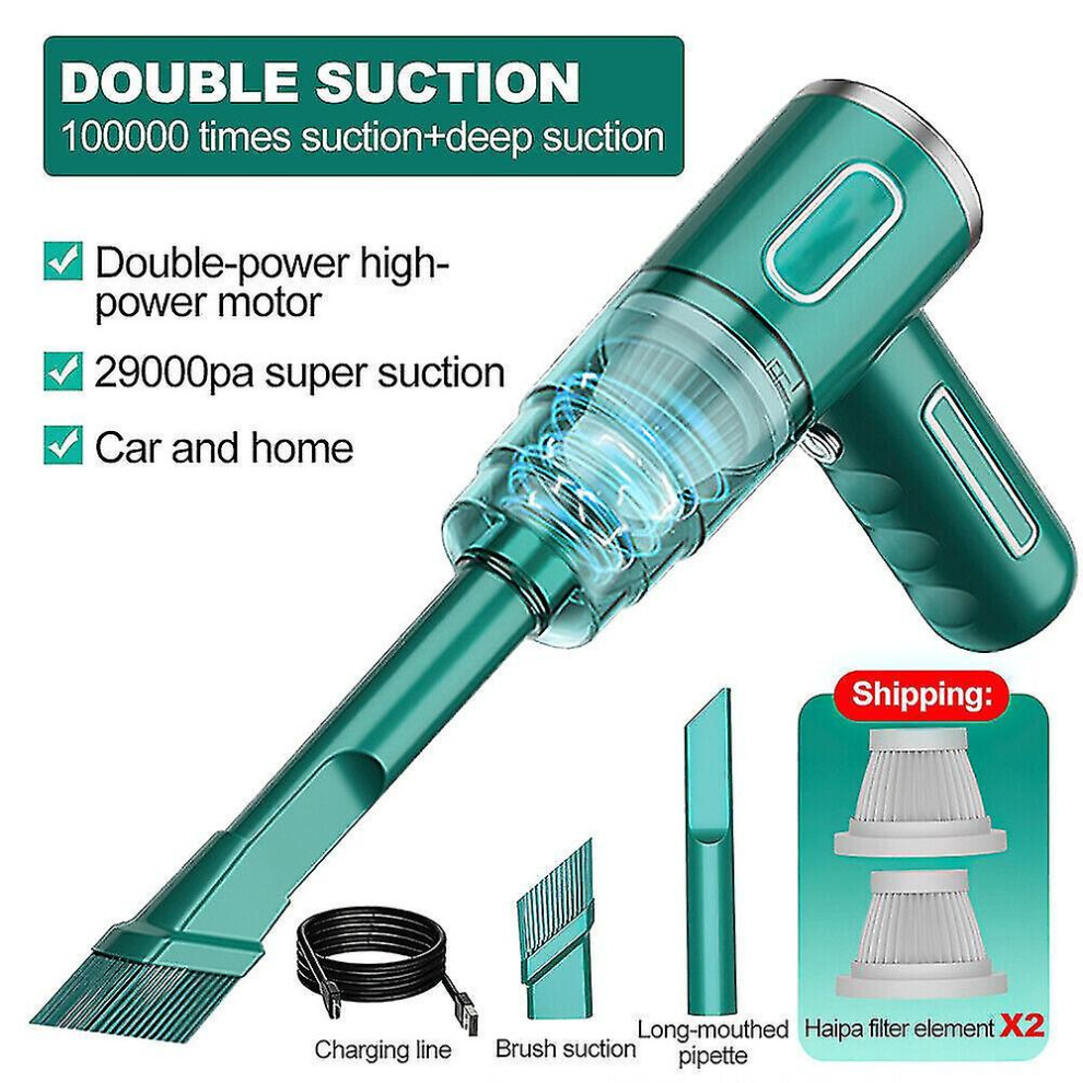 (29000Pa-) 29000Pa Powerful Car Vacuum Cleaner Wet/Dry Cordless Strong Suction Handheld-Scvtcv Green 9372166276157