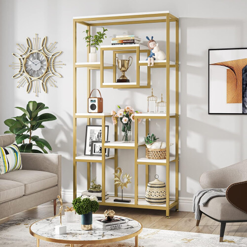 Tribesigns Tribesigns Bookcase 180 cm High Gold Tiered Bookcase 1