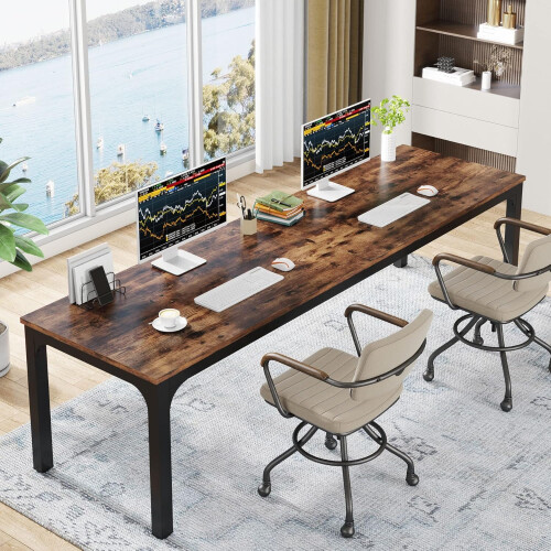 Tribesigns Tribesigns Computer Desk 200x70x75cm, Double PC Office Table, Brown 1