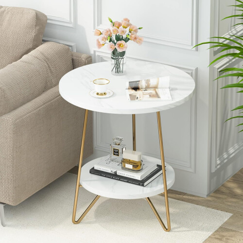 Tribesigns Tribesigns side table round, coffee table, artificial marble, Ø47 cm 1