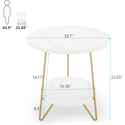 Tribesigns Tribesigns side table round, coffee table, artificial marble, Ø47 cm 2