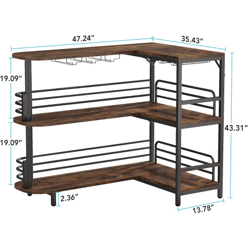 Tribesigns Tribesigns 3 Tier Bar Table L-shaped Bistro Table with Shelf Wine Rack 2