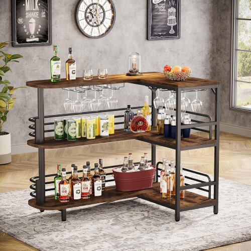 Tribesigns Tribesigns 3 Tier Bar Table L-shaped Bistro Table with Shelf Wine Rack 1