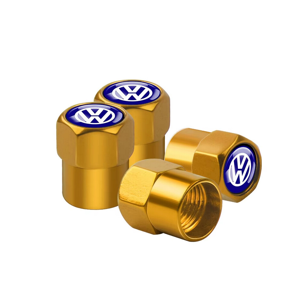 (Blue VW-gold) 4pcs Car Wheel Tire Valve Caps Stem Case With Logo Auto Styling For Volkwagen VW R-line GTI UPi Golf Passat Jetta Touran CADDY-image-OPC-PFWWV7N-NEW