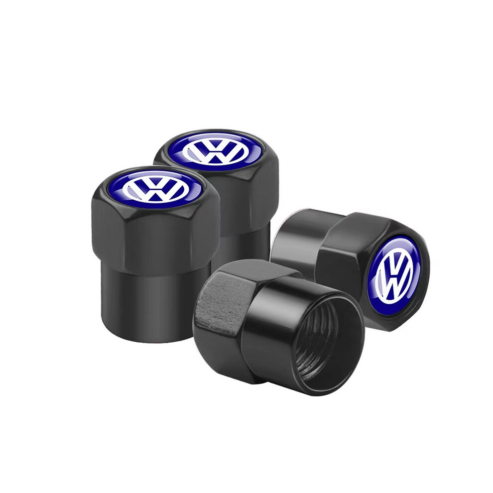 (Blue VW-black) 4pcs Car Wheel Tire Valve Caps Stem Case With Logo Auto Styling For Volkwagen VW R-line GTI UPi Golf Passat Jetta Touran CADDY-image-OPC-PFWWV7S-NEW