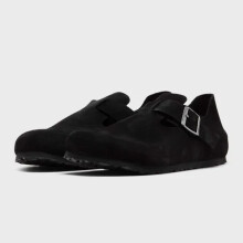 (Black, UK6/EU39) Women Birkenstock London in Suede Narrow Flat Comfy Buckle Slip On Shoes Fashion