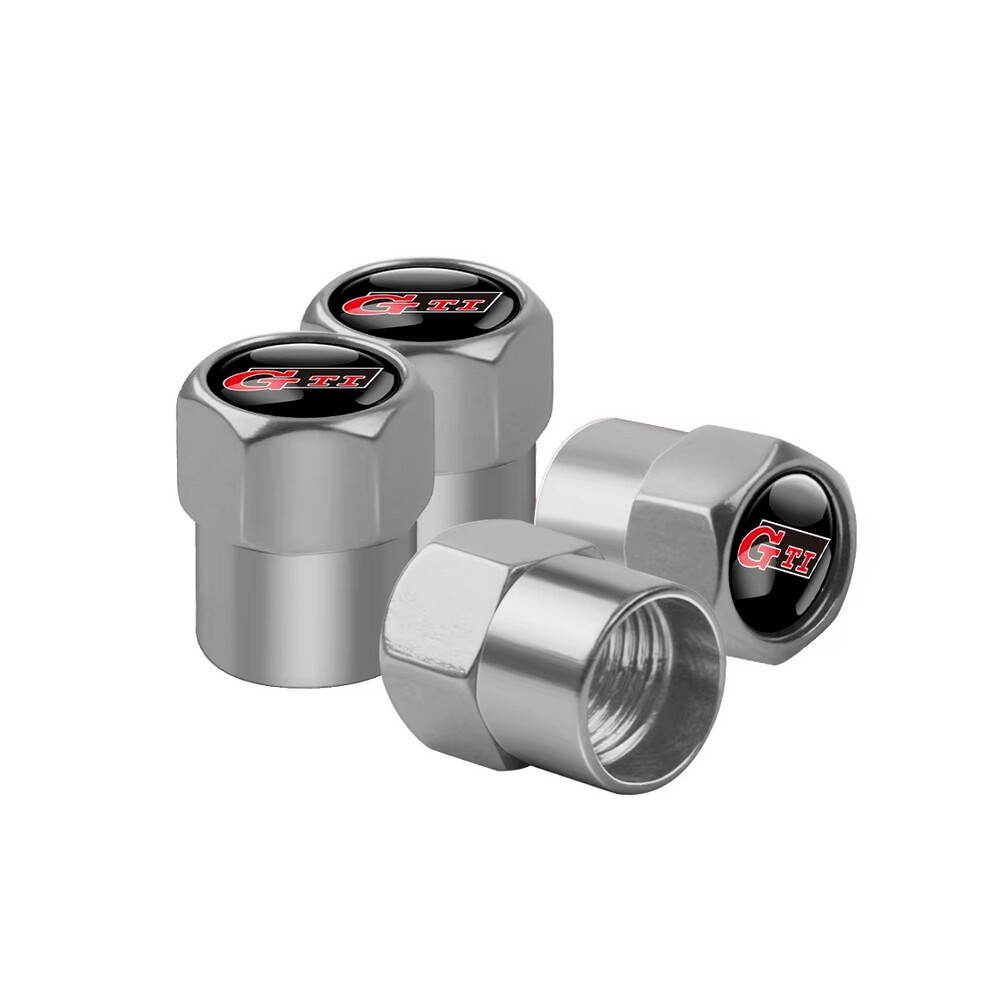 (GTI-sliver) 4pcs Car Wheel Tire Valve Caps Stem Case With Logo Auto Styling For Volkwagen VW R-line GTI UPi Golf Passat Jetta Touran CADDY-image-OPC-PFWWV8B-NEW