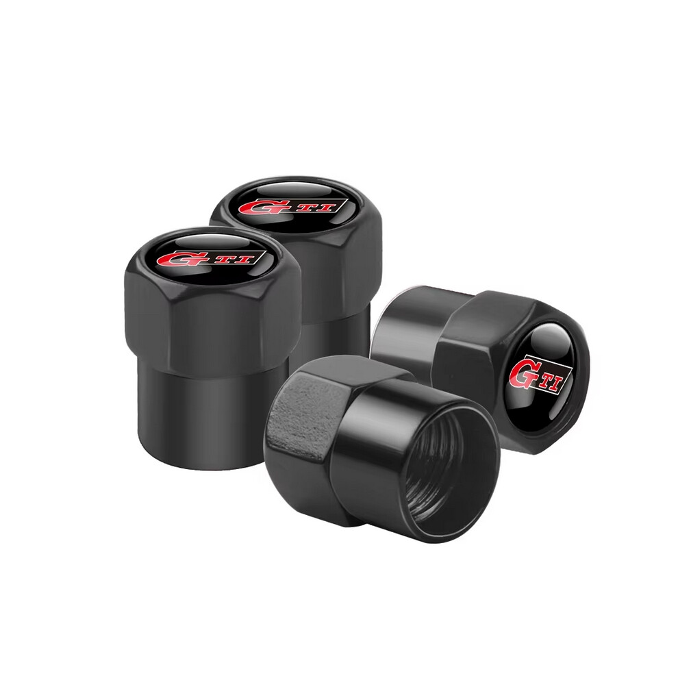 (GTI-black) 4pcs Car Wheel Tire Valve Caps Stem Case With Logo Auto Styling For Volkwagen VW R-line GTI UPi Golf Passat Jetta Touran CADDY-image-OPC-PFWWV8H-NEW