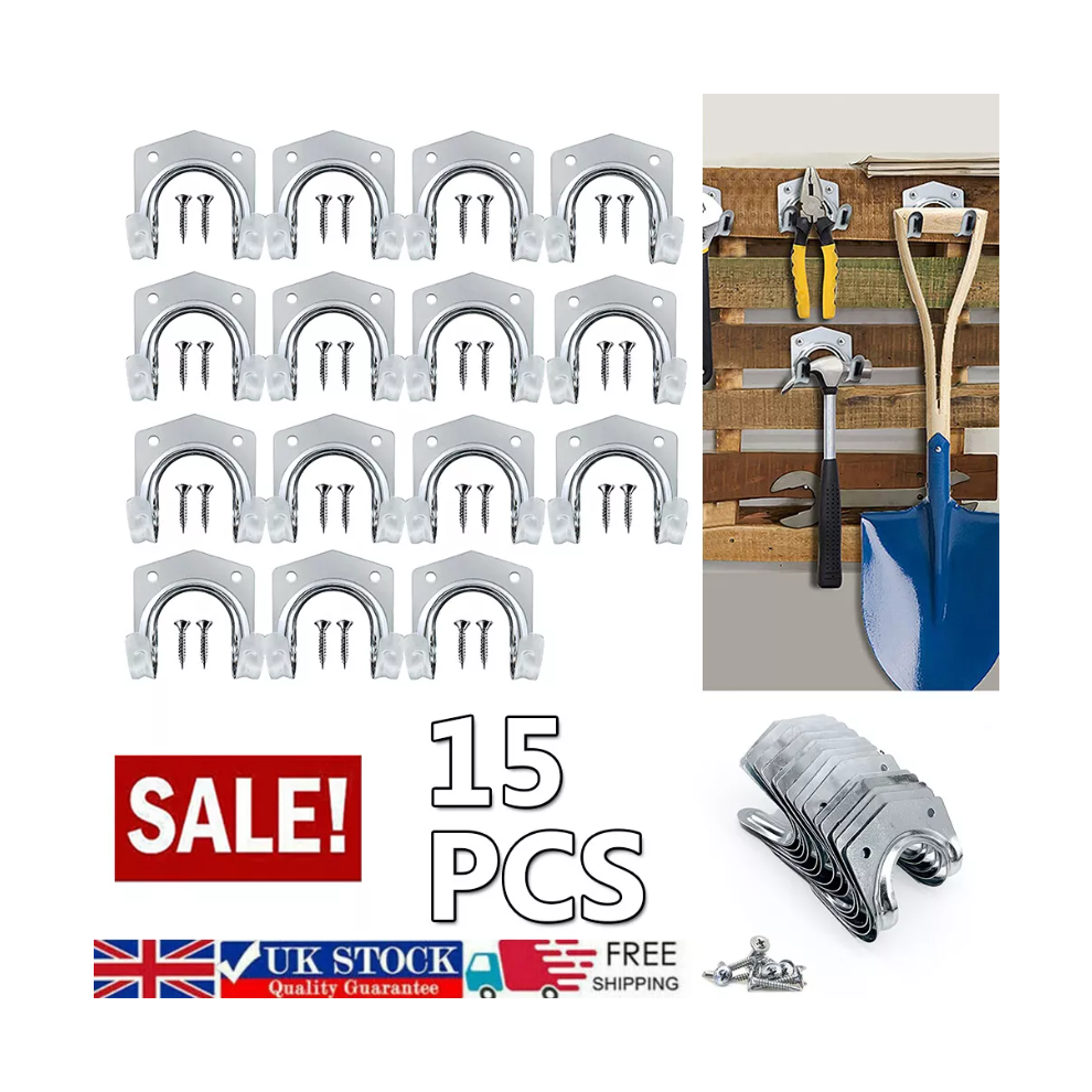 15pc Tool Hooks & Screws Set Hanging Tools for Garage Garden Shed Wall