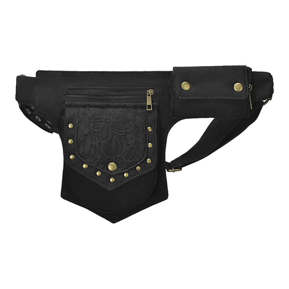 (black 1Set) 1/2/3/5 Polyester Stylish Rivet Steampunk Utility Hip Belt Bag Cosplay-image-OPC-PFWWWGB-NEW