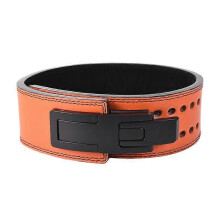 (L(90-105cm), Orange) Fitness Strong Belt Squat Training Hard Pull Cowhide Powerlifting Belt Lever Buckle Weightlifting Strength Belt Waist Protector