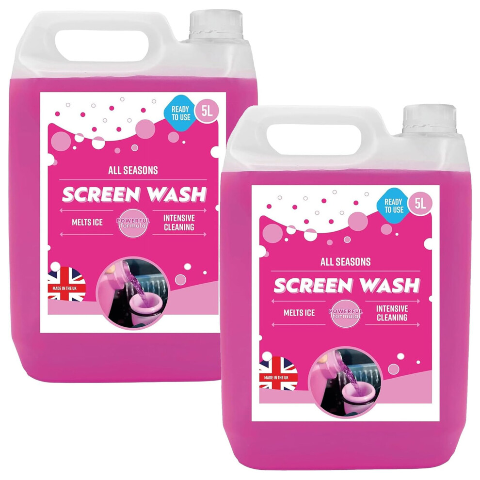 2 X 5L Ready To Use All Season Windscreen Screen Wash Streak Free Pink 5056061804489