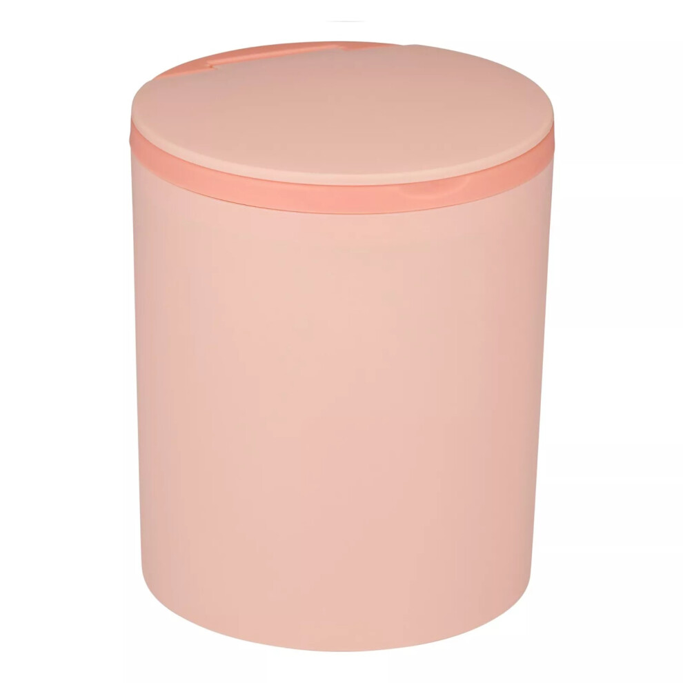 (Peach - Round) Table Top Bin Mini Small Square Desk Flip Top Lid Rubbish Dustbin Bedroom Office