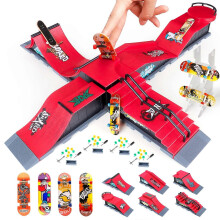 6 Pieces Mini Finger Skateboard and Ramp Accessory Set, DIY Funny Desktop Skate Park Board Game Toy for Kids and Children (6-in-1)