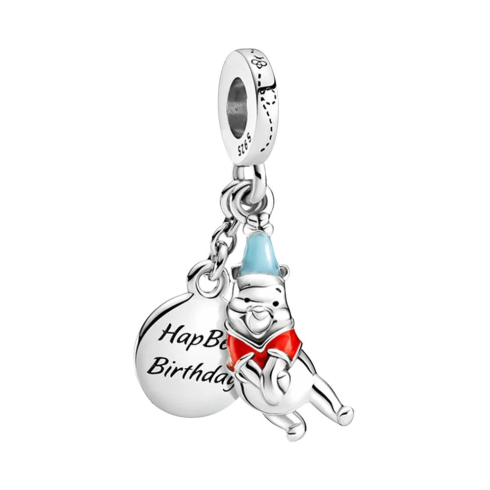 (Winnie the Pooh Birthday (F349)) 925 Silver charm for Bracelets & Necklace