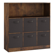 (Rustic Brown, Black) Wooden 7 Cubed Bookcase Units Shelves 6 Drawers