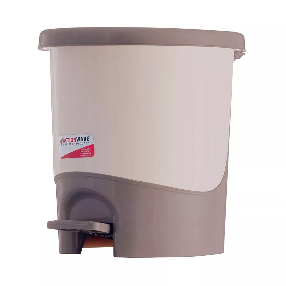 (Taupe) 5 Litre Round Pedal Bin Mini 5L Plastic Small Bathroom Kitchen Waste Rubbish