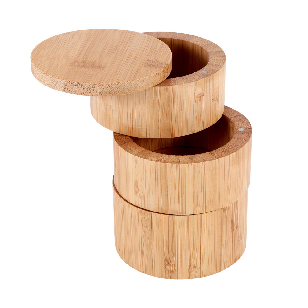 Caja De Bambú De 3 Niveles Para Especias Con Tapa Giratoria MagnéTica-image