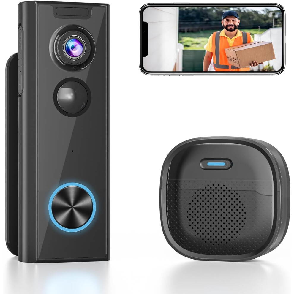Wireless Video Doorbell Camera with Chime 2k HD Smart Door Bell