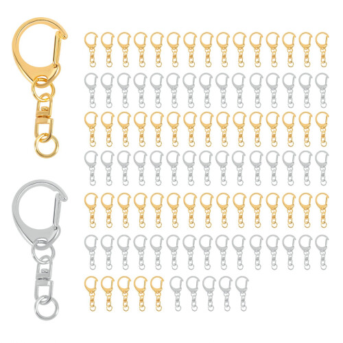 100 PC D Hook Keychain Hardware with Jump Rings, with Chain for Craft