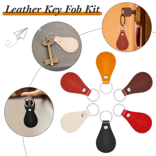 Kit de chaveiro de couro PU com 60 peças, chaveiros de couro em branco com rebites 2