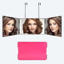 (Rose with led) 3 Way Mirror For Self Hair Cutting 360 Mirror With Led Lights, Trifold Self Haircut Mirror Rechargeable With Height Adjustable