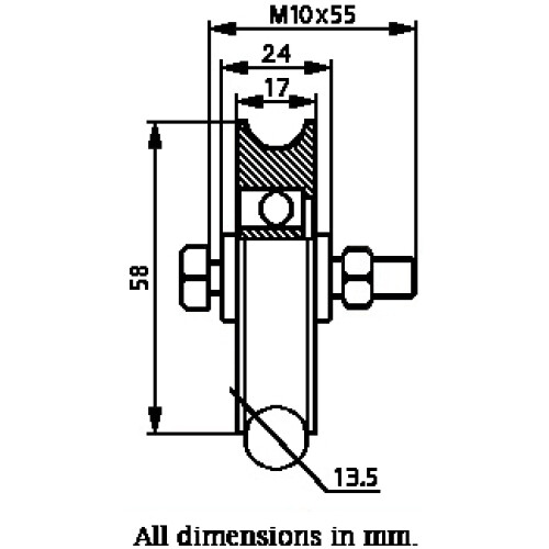 60 mm rondgroefwiel met 1 kogellager 2