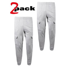 (Grey - 2 Pack, L) Mens Cargo Joggers Fleece Jogging Tracksuit Bottom