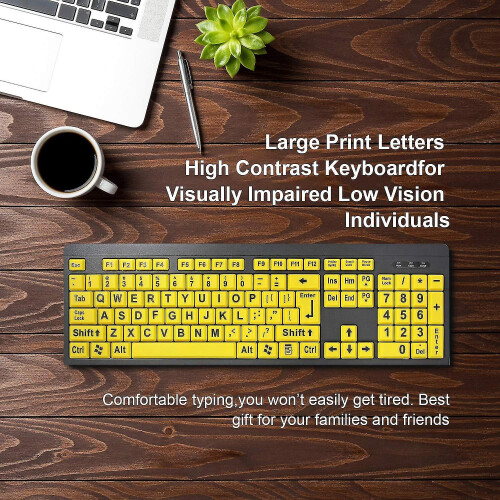 Large Print Computer Keyboard - Wired Usb Keyboard For Visually Impaired Low Vision Individuals (yellow black) 2