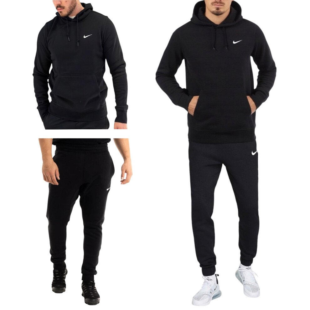 (Black, L) NIKE Club Mens Fleece Hoodie Joggers Winter Pullover Sportswear Black